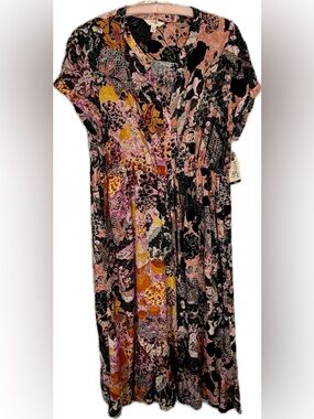 Terra & Sky 2X Boho Floral Midi Dress Flowy Floral Rayon